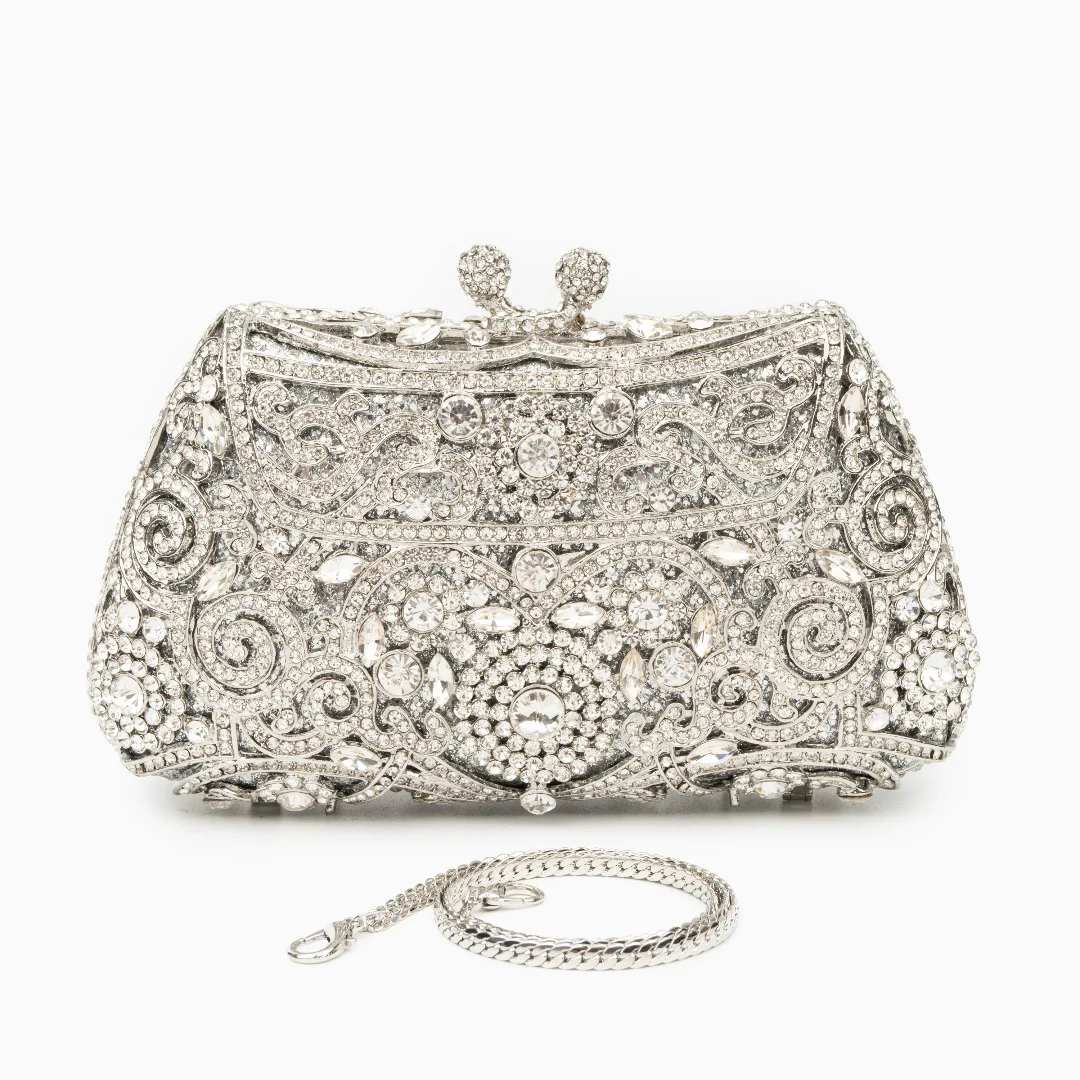 Ayanne Crystal Covered Clutch Bag - Silver - Image 5